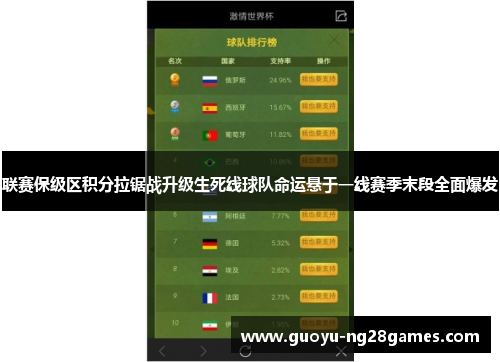 联赛保级区积分拉锯战升级生死线球队命运悬于一线赛季末段全面爆发 联赛保级区积分拉锯战升级生死线球队命运悬于一线赛季末段全面爆发